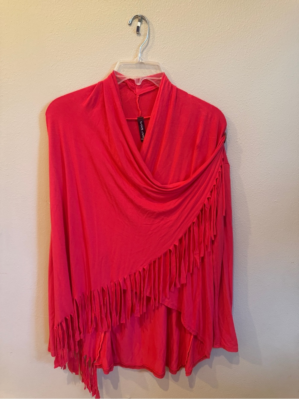 Casa Lee Fringe Cowl Neck Tunic Top Red Small Boho Western